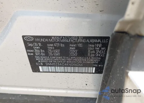 2019 Hyundai Santa Fe Se from USA, damaged, VIN 5NMS23AD4KH046066
